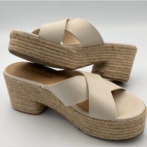 Espadrille Platform Block Heel Slide Sandals Size 9 Cream Cross Strap Versona